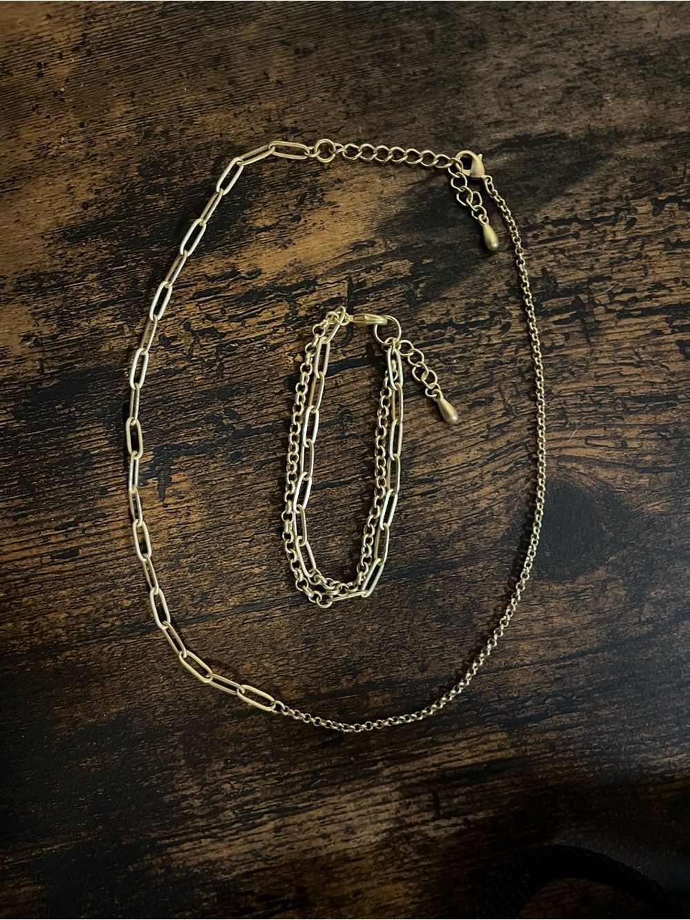 Gold Layered Paperclip Necklace and Bracelet Set